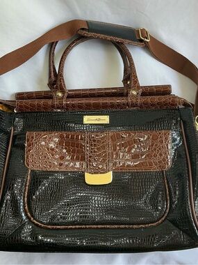 Samantha Brown, brown & Black Croc-Embossed travel Tote Bag